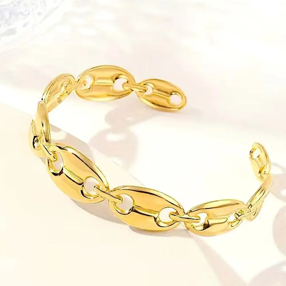 Gold Coffee Bean Mariner Cuff Bracelet